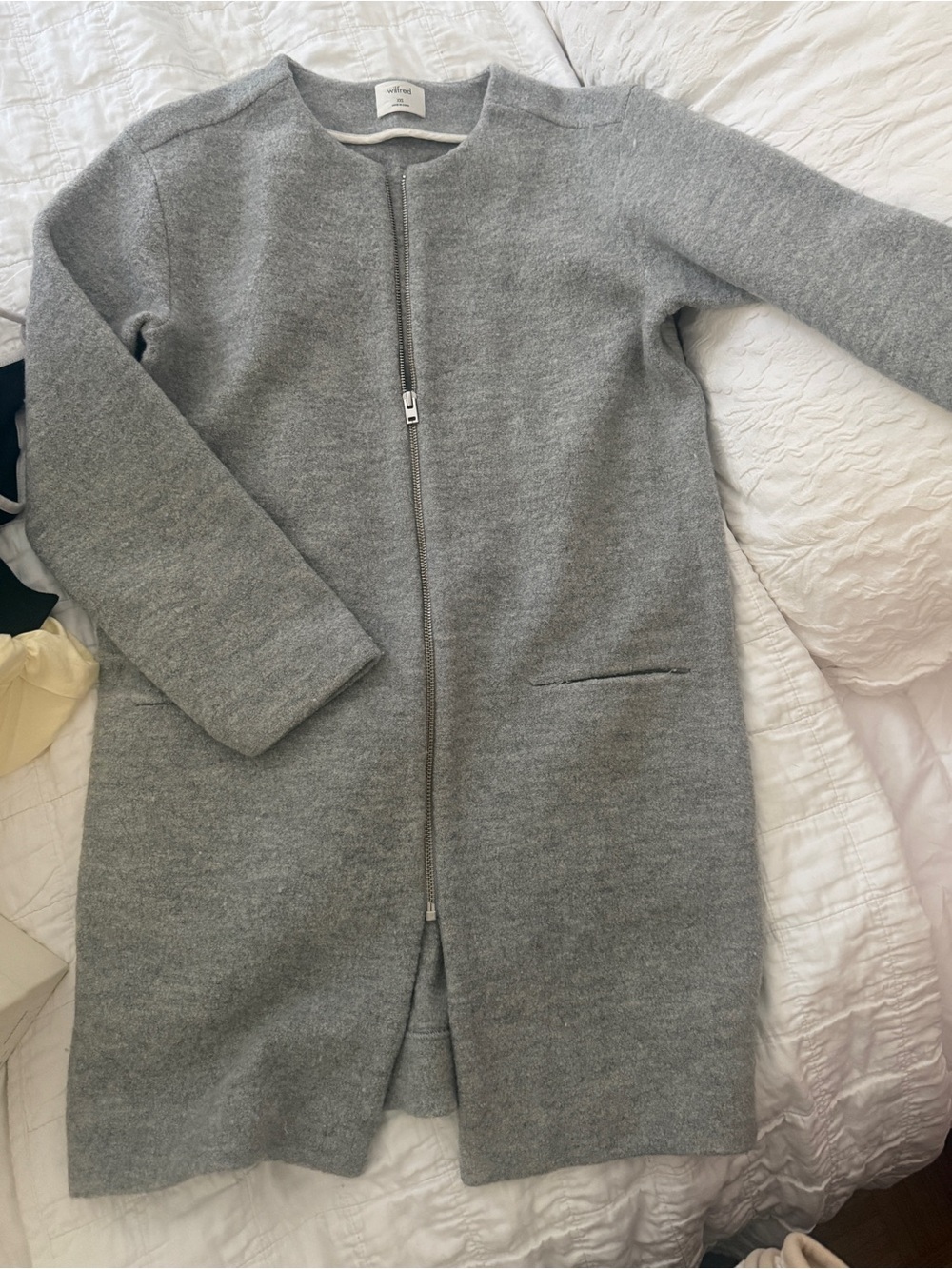 100% merino wool Wilfred Heather Gray Zip-Up Jacket